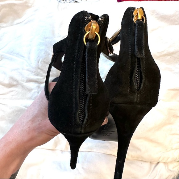 Giuseppe Zanotti Venere Gold Snake Embellished Suede Sandals Black 37.5 7.5 - Picture 5 of 10